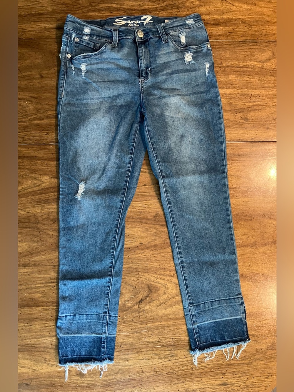 Seven7 Skinny Easy Fit Raw Hem Jeans Womens 10 Blue Distressed Denim Ombre